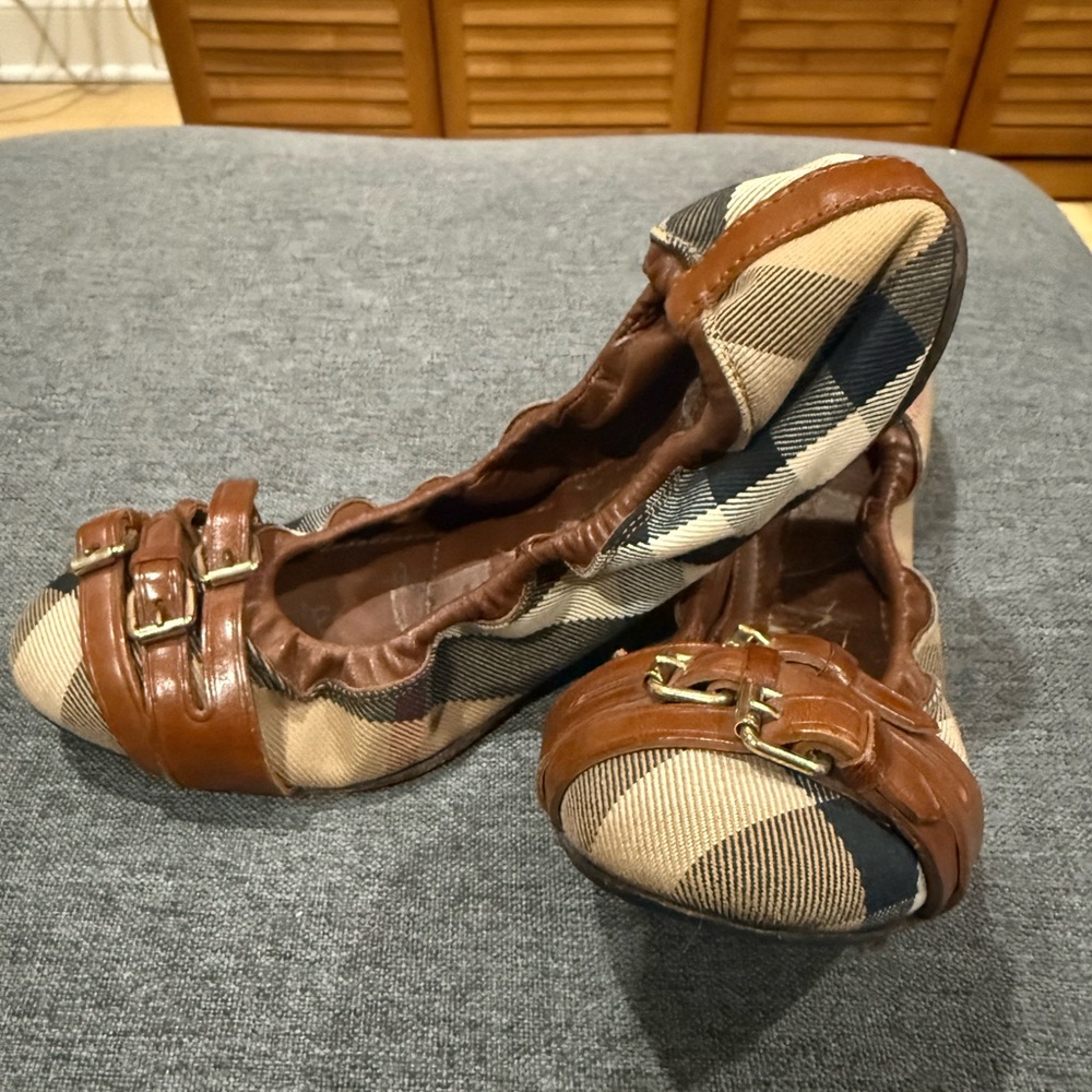 Burberry Tan and Brown Plaid Flats
